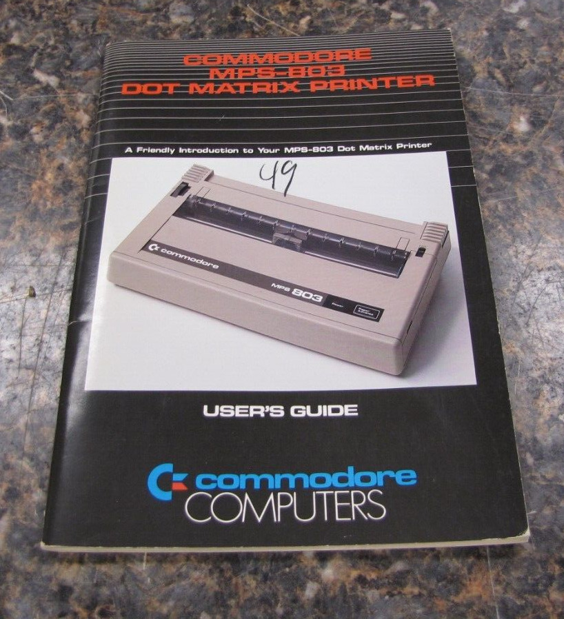 Vintage Commodore MPS-803 DOT Matrix Printer User's Guide - 1984