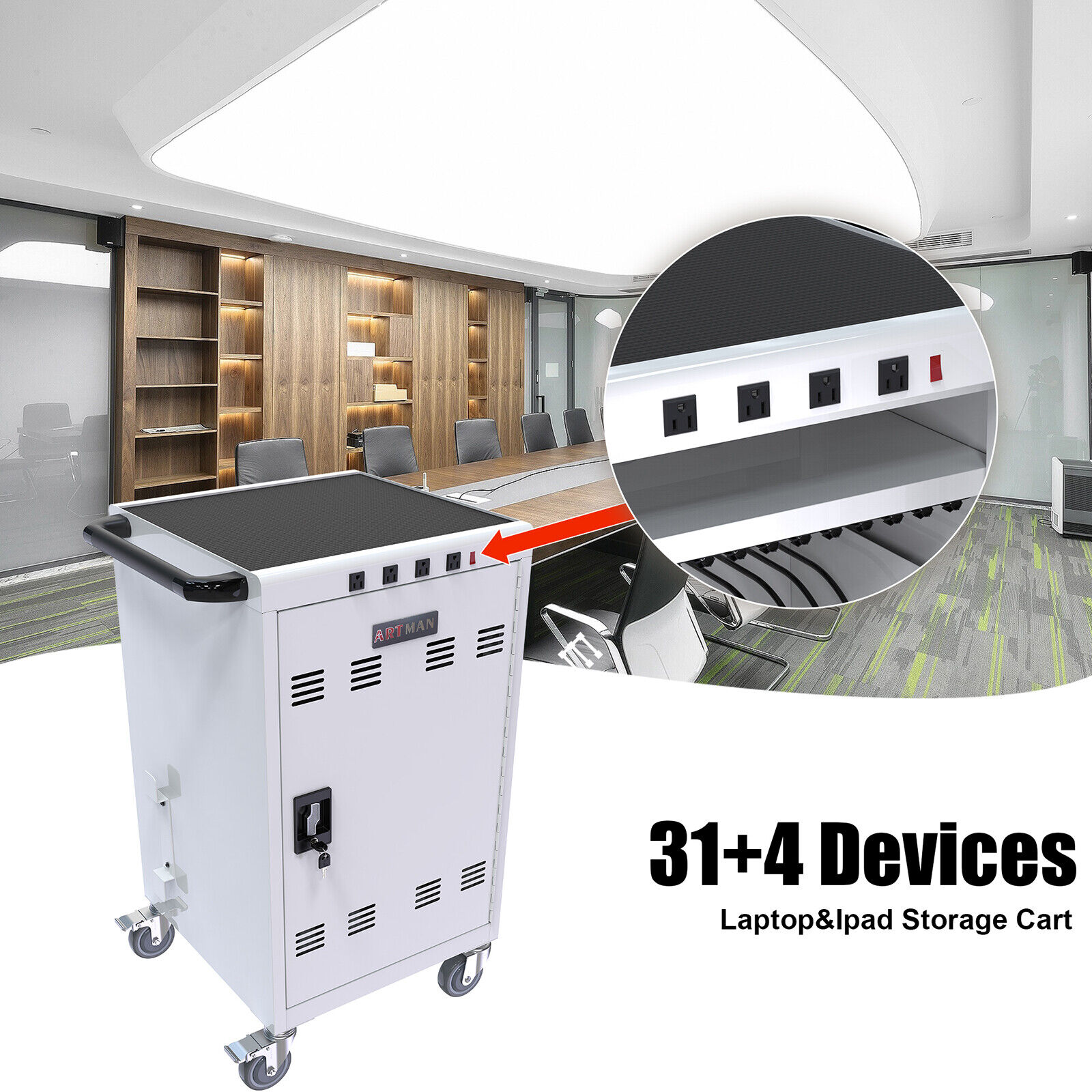35 Device Mobile Charging Cart w/ Locking Charging Station Storage Cabinet