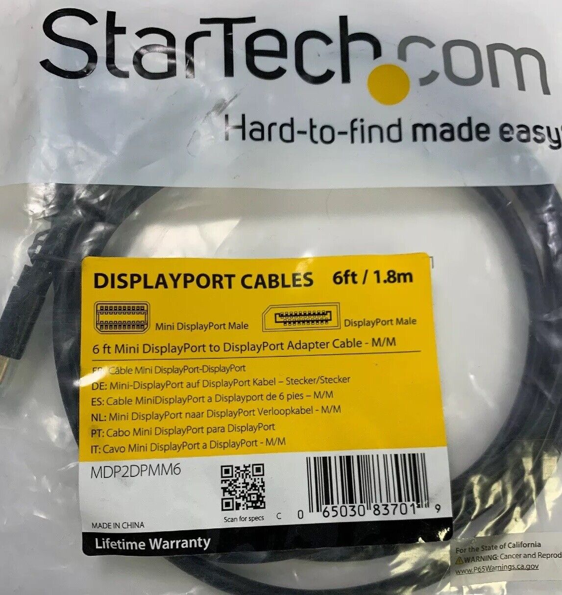 New StarTech.com 6ft/1.8m Mini DisplayPort Display Adapter Cable-M/M