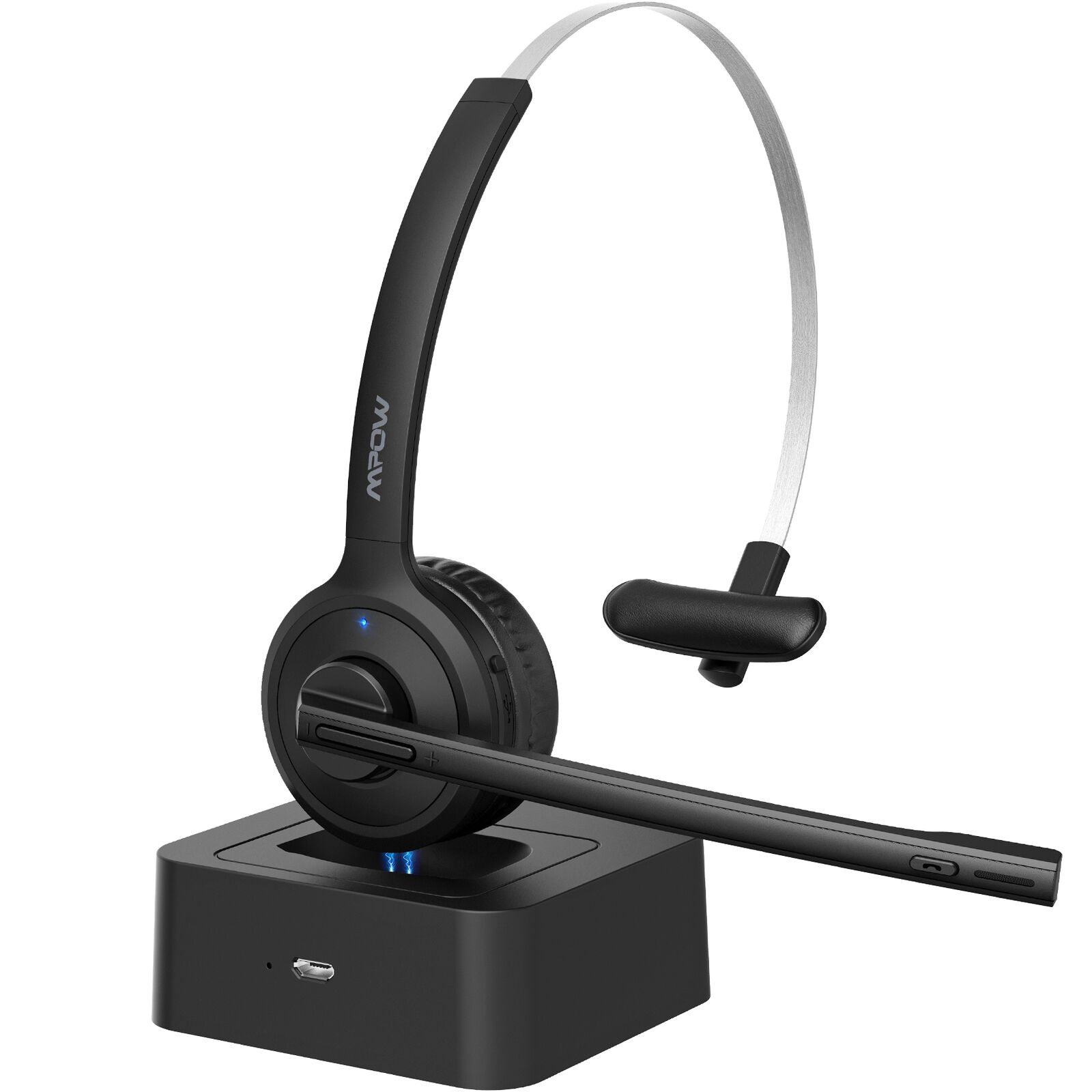 Mpow M5 Bluetooth Headset Noise Cancelling Truck Driver Headphones Charging Dock