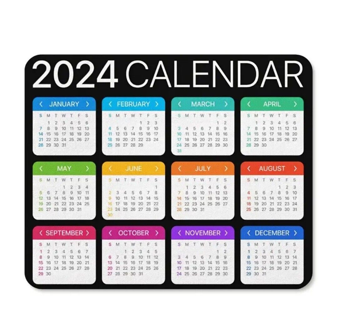 2024 Calendar Mouse Pad, Square New Year 2024 Mousepad, Black 
