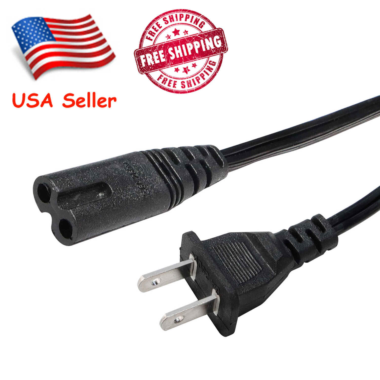Lot of 1-100 Standard 6ft 2-Prong AC Power Cord/Cable for PS2 PS3 Slim Laptop