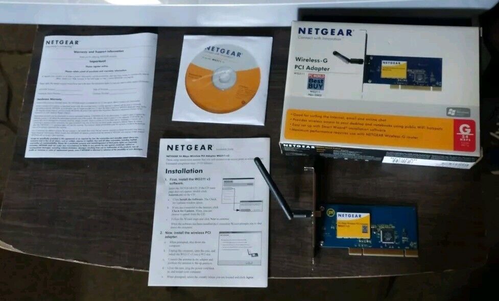 Netgear 54 Mbps Wireless-G PCI Adapter WG311v3 Open Box w/ CD Manual Warranty