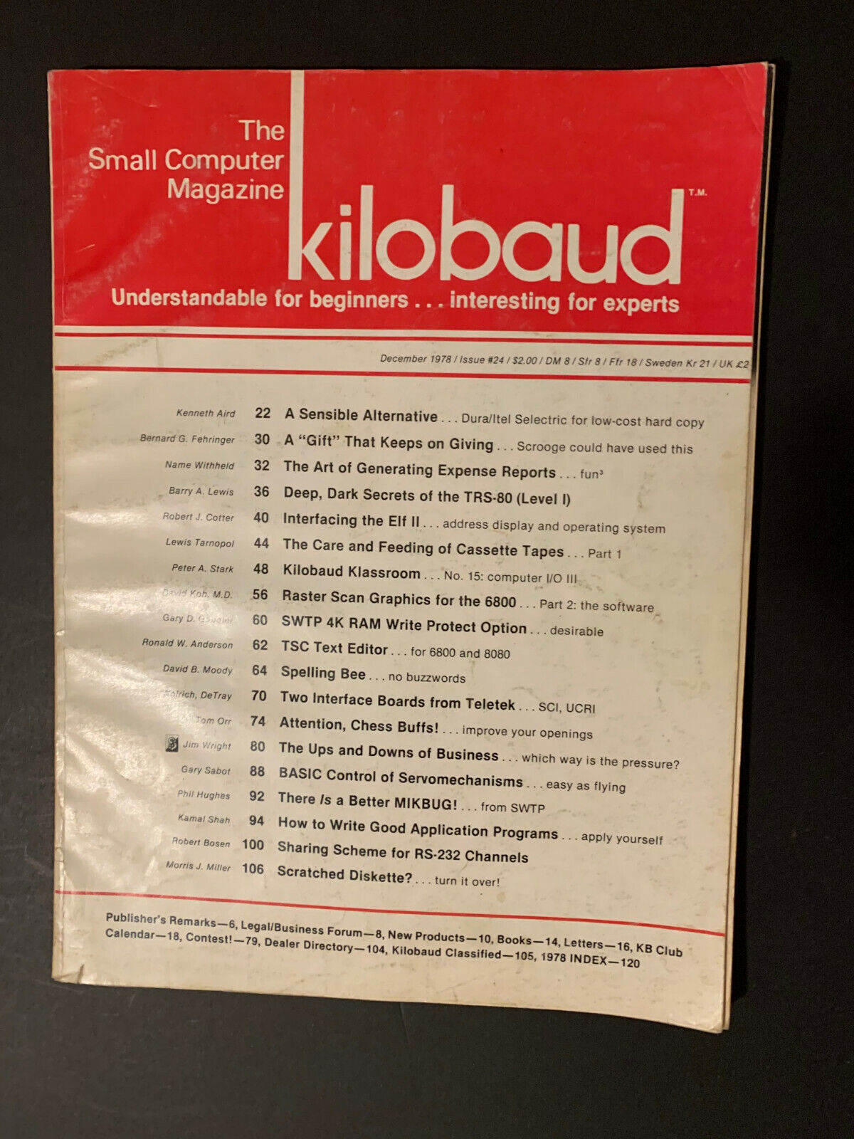 VINTAGE kilobaud Issue 24 MAGAZINE DEC 1978 UOS RARE COLLECTIBLE