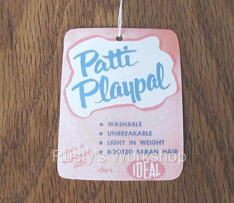 1959-61 Ideal PATTI PLAYPAL 2 sided WRIST hang TAG #1 (Reproduction)