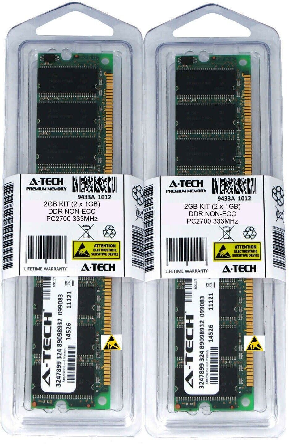 A-Tech 2GB 2 x 1GB PC2700 Desktop DDR 333 MHz 184-pin DIMM DDR1 Memory RAM 2G 1G