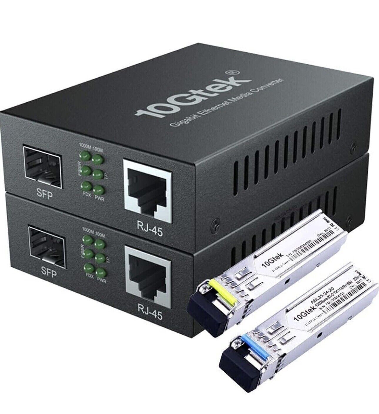 Pair Of Gigabit Ethernet Bidi Media Converter, Single LC Fiber To Ethernet RJ-45