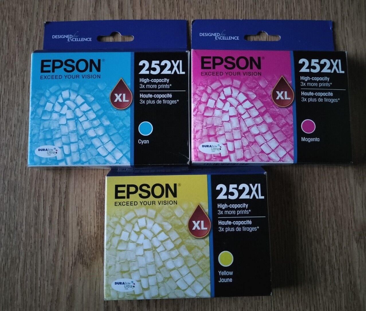 2024 New In Box 3 Color Genuine EPSON 252 252XL Ink WF 7610 7620 7110 3620 3640