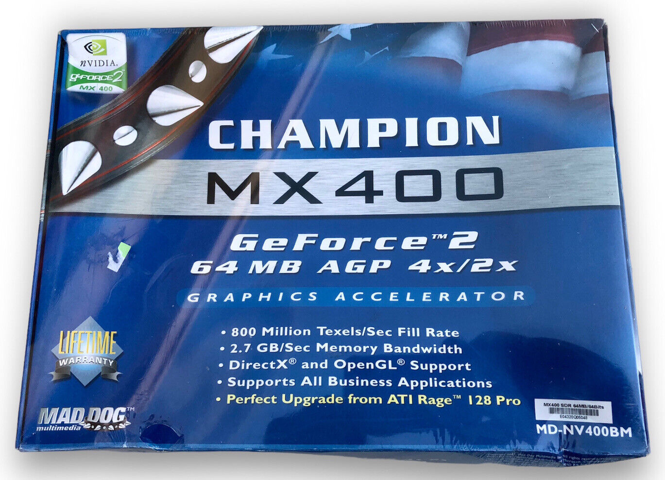 NEW SEALED NVIDIA GeForce2 MX400 AVG 64MB DDR SDRAM Graphics Card Mad Dog