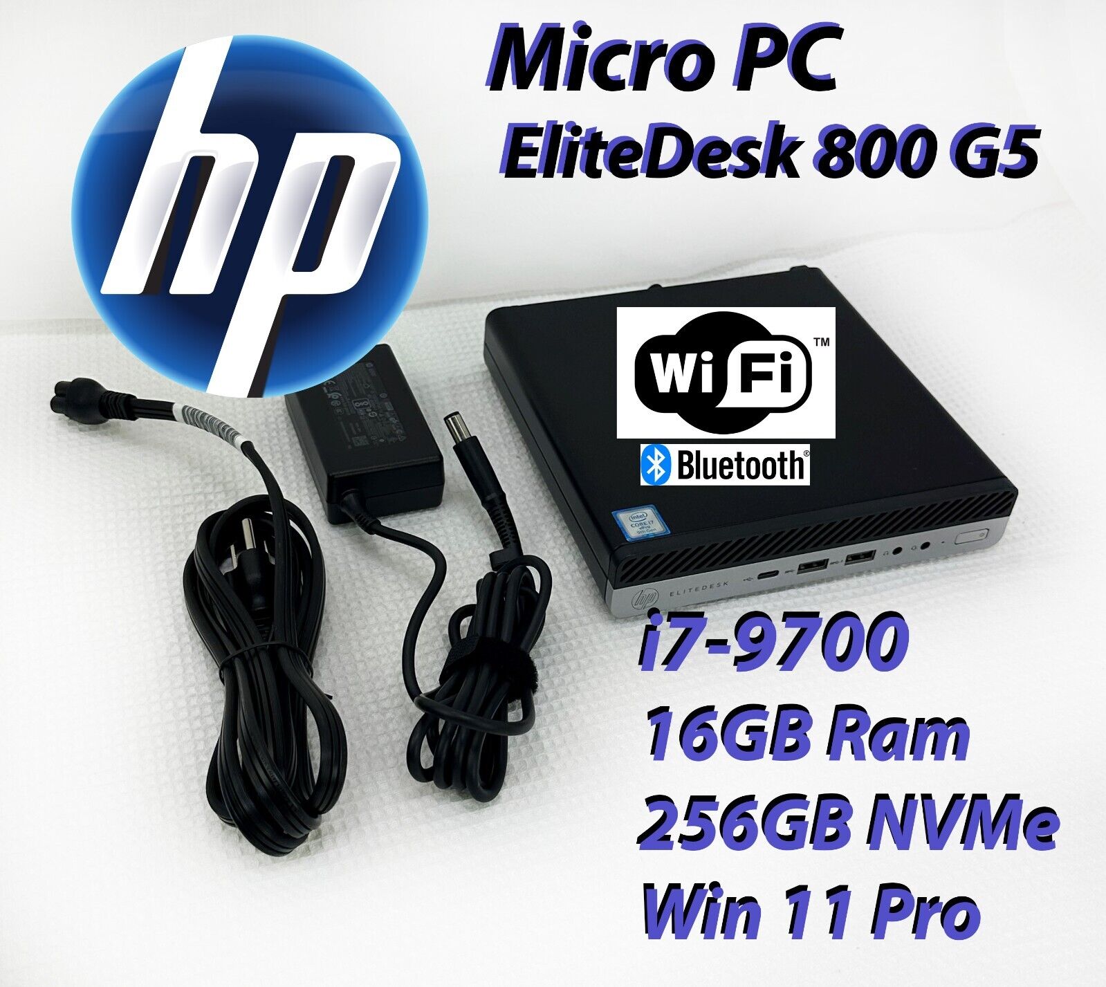 HP EliteDesk 800 G5 Mini, i7-9700T, 16GB RAM, 256GB NVMe SSD, Wi-Fi +BT, Win 11P