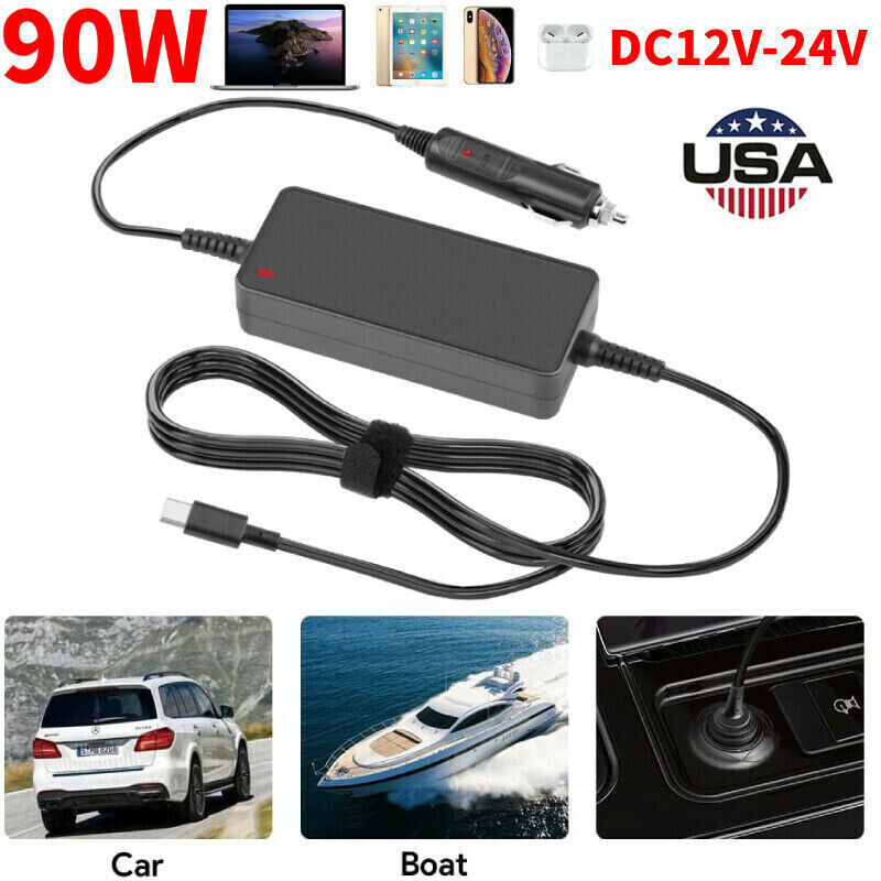 Car Truck Boat 90W USB-C Charger Type-C Laptop Power Adapter Cord 5V-20V Volt 