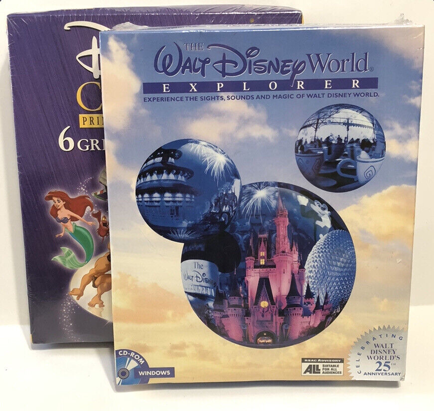(LOT OF 2) Walt Disney World Explorer 25th & Classic Print Studio Windows Cd Rom