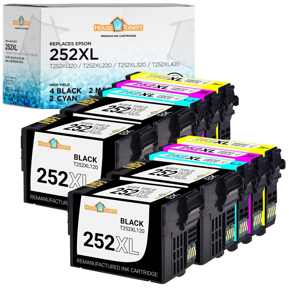 252 XL 252XL Replacement Epson Ink Cartridges for WorkForce WF-3620 WF-3640