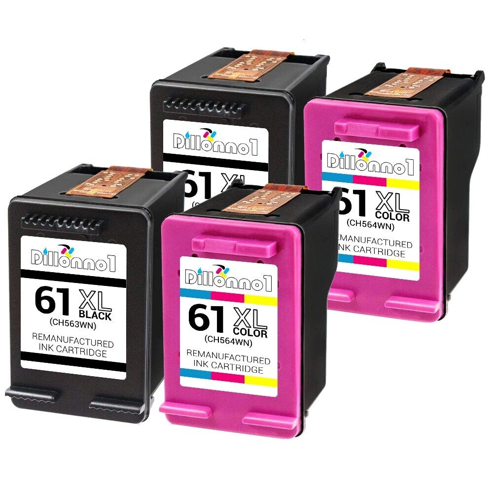 4PK Replacement HP61XL 2-Black & 2-Color Ink Cartridges 2544 3000 3050 3052A 