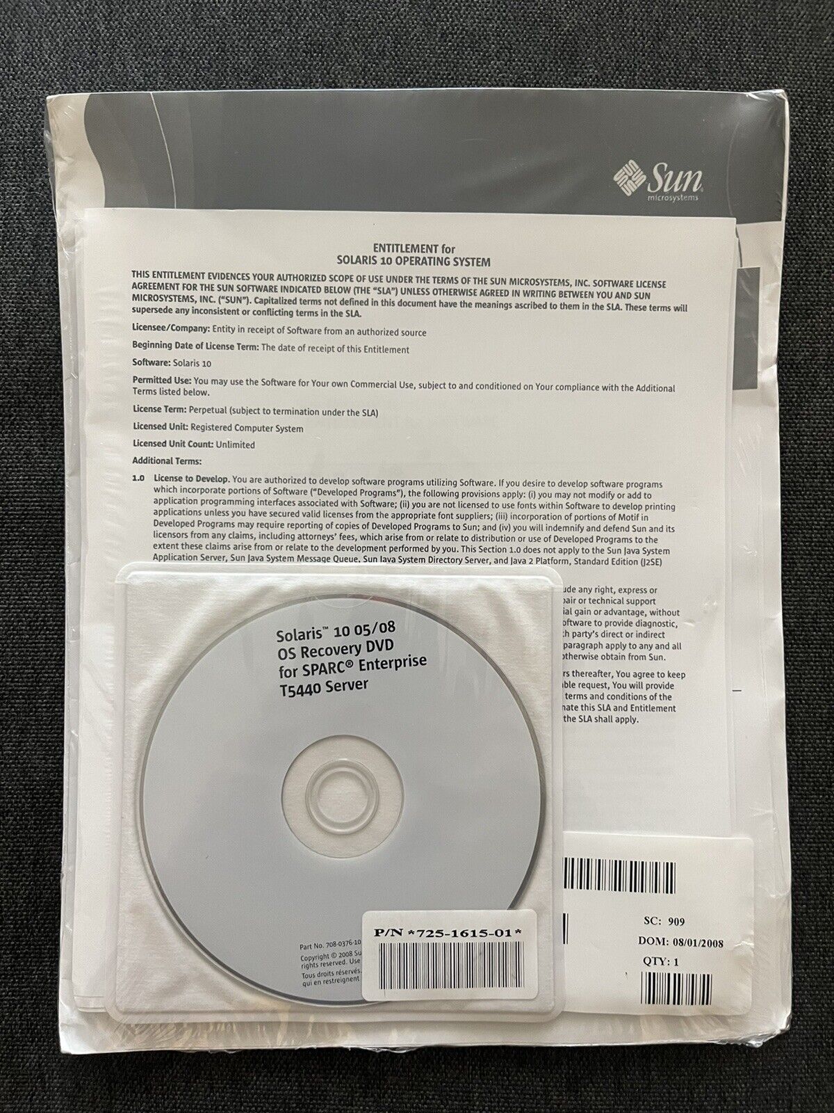Sun Microsystems Solaris 10 05/08 OS Recovery DVD for SPARC Enterprise T5440 NEW