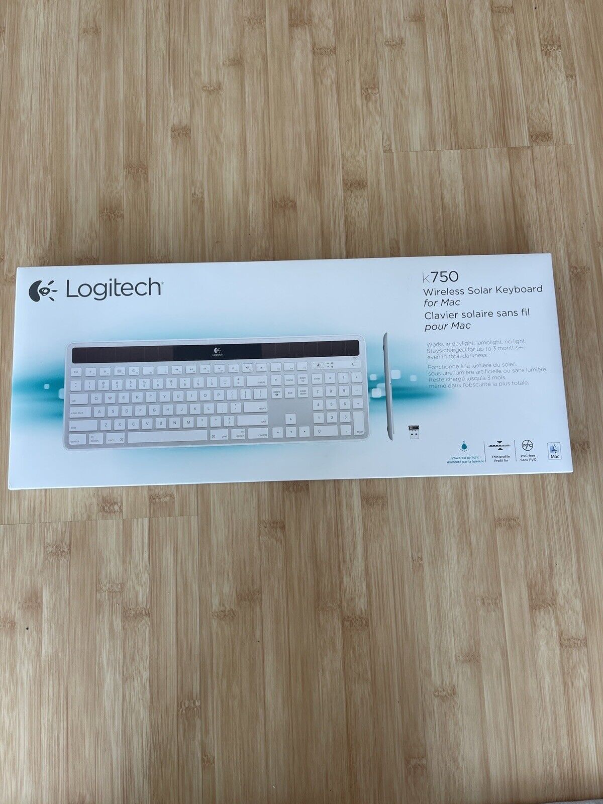 New Logitech K750 2.4GHz Wireless Solar Powered Keyboard for Mac White Free S/H