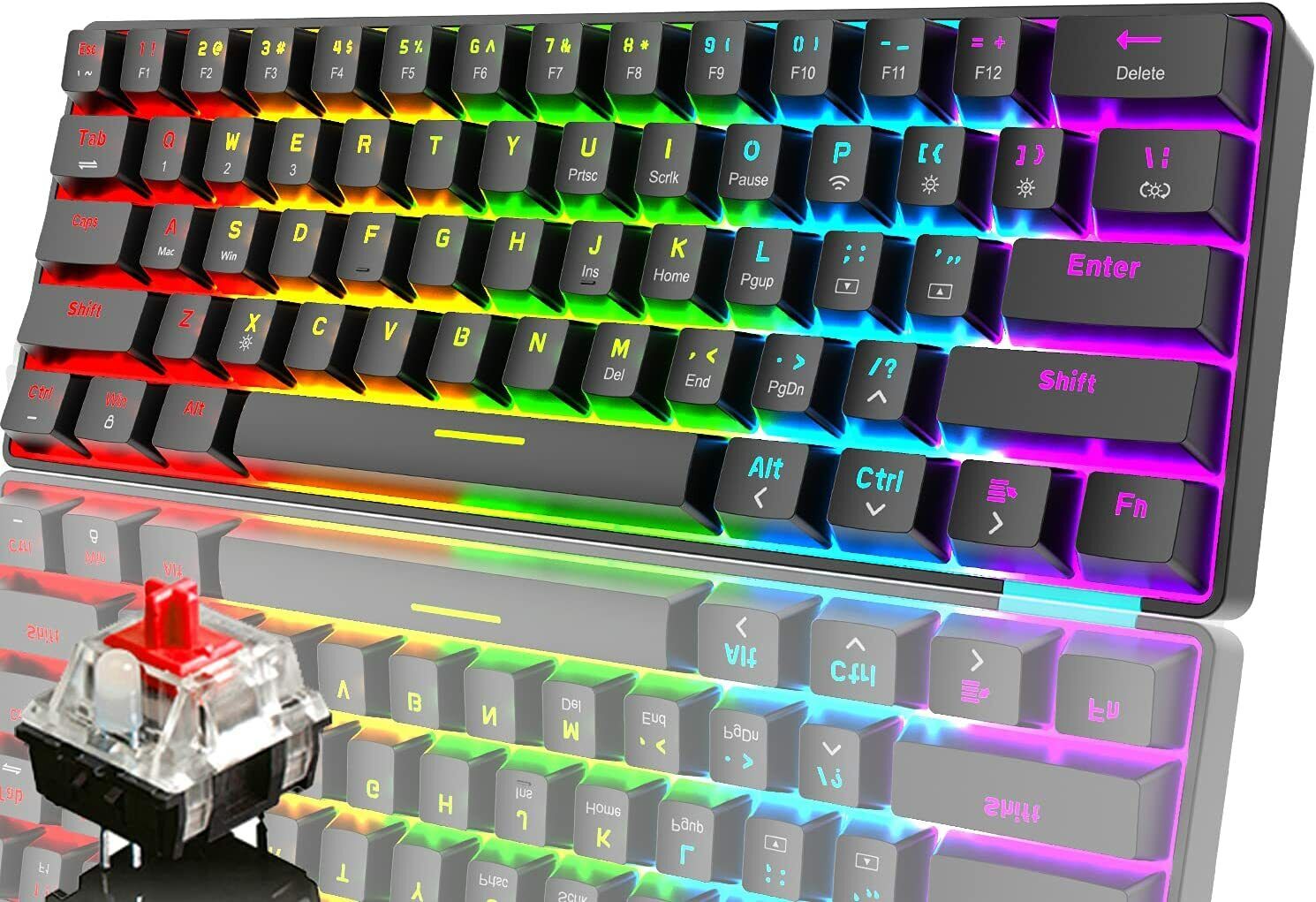 60% Mechanical Keyboard Wired/Wireless Bluetooth 5.0 Keyboard RGB Backlit Type-C