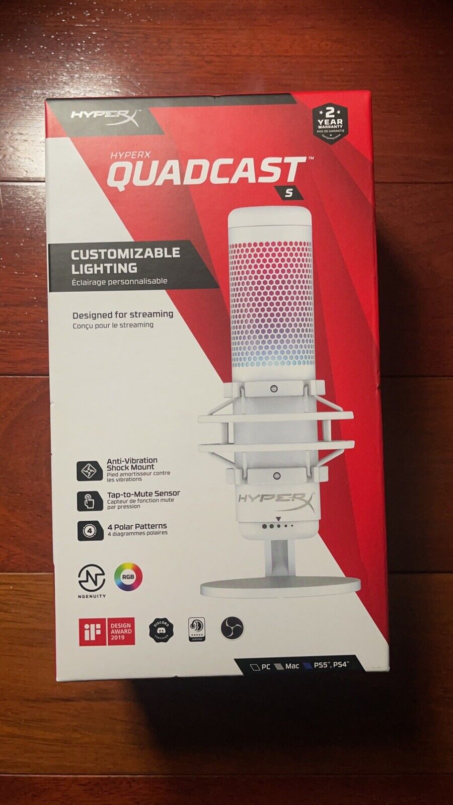 HyperX QuadCast S White USB Condenser Microphone - RGB Lighting