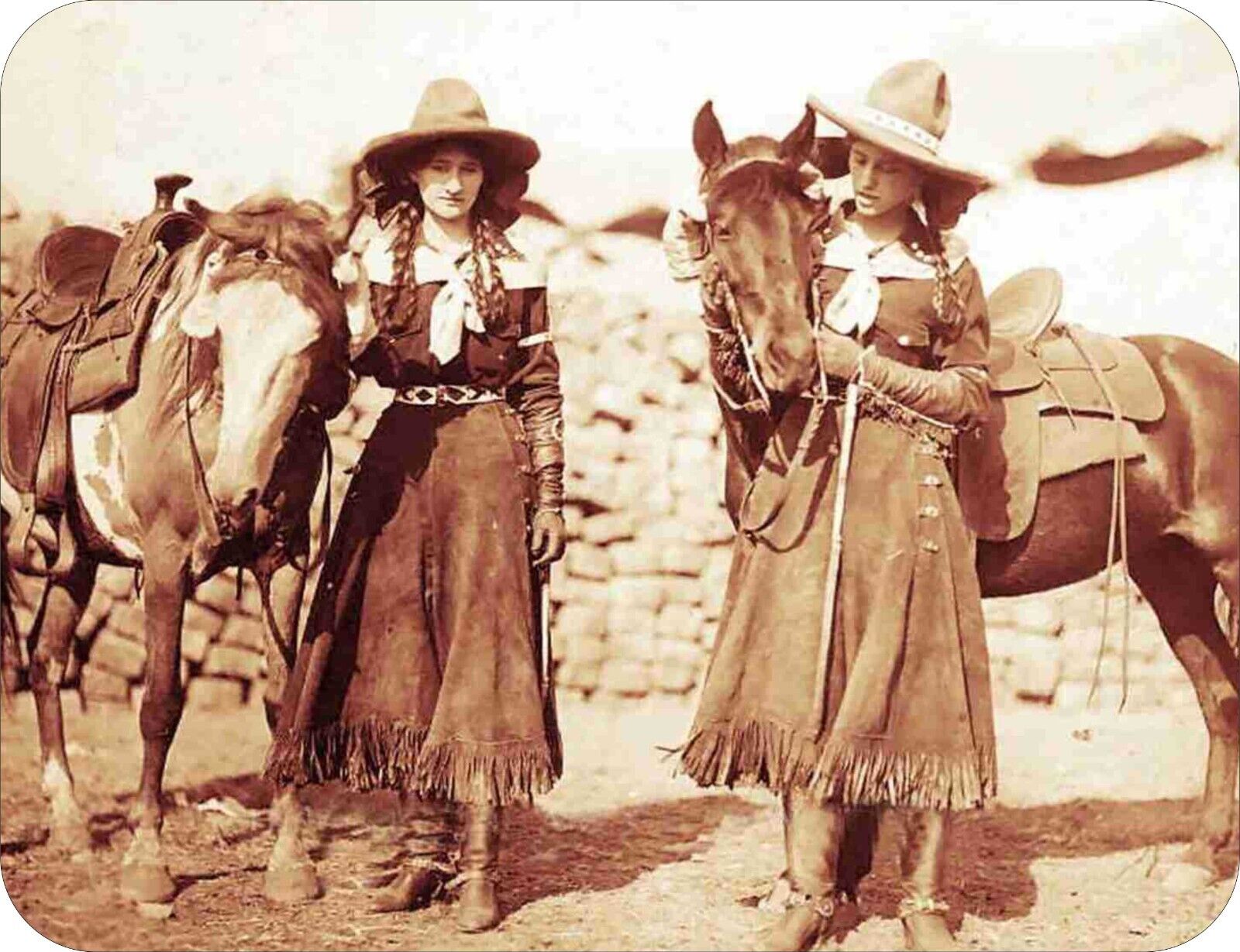 2 Rodeo Cowgirls Photo Art Standard Mouse Pad Vintage 1930s