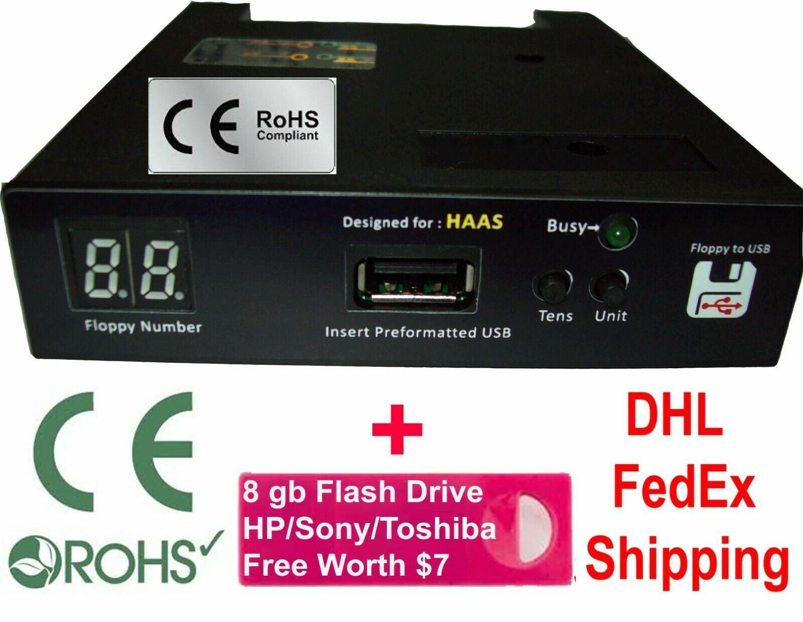 Floppy to USB Converter for Haas CNC Machines + 16 gb
