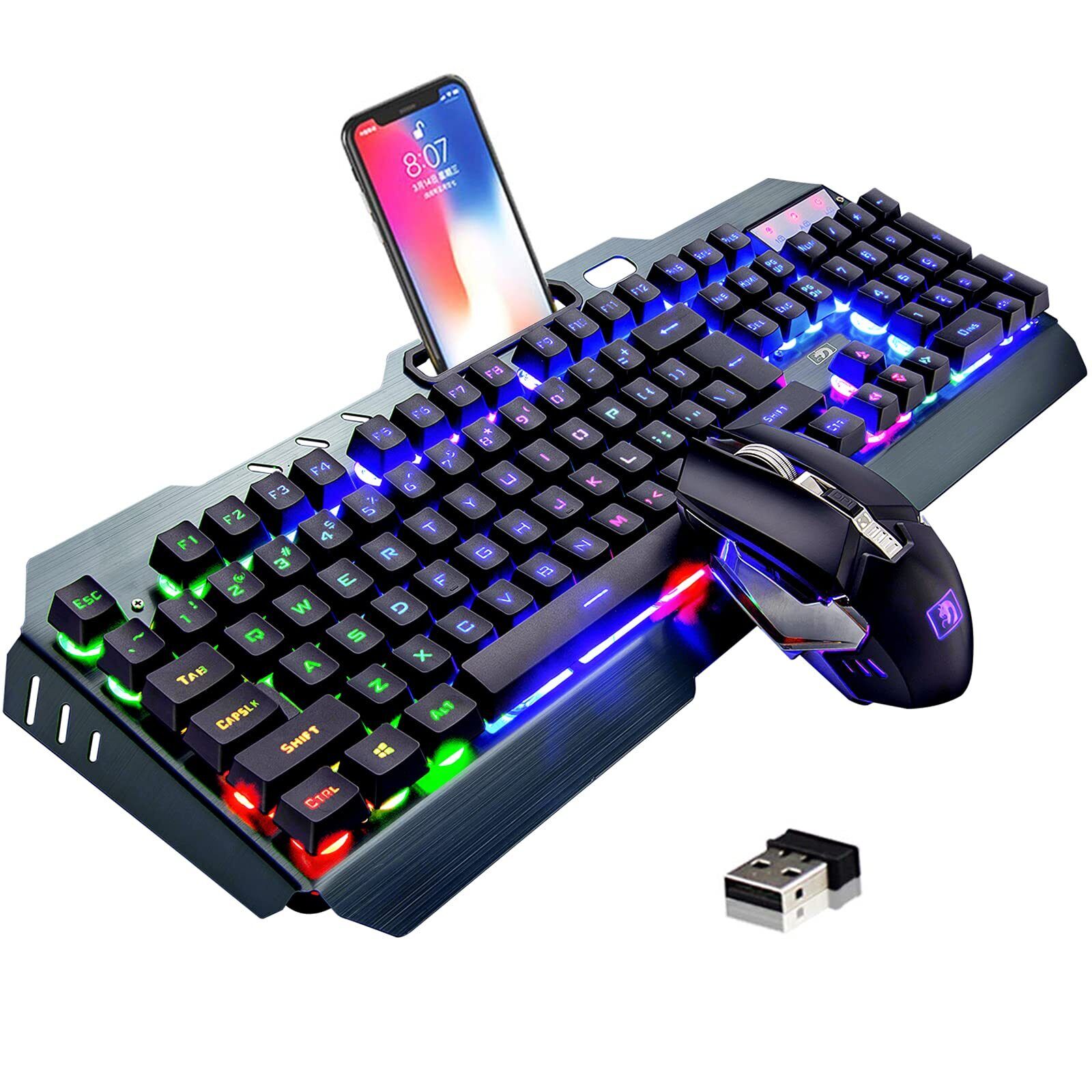 Gaming Mechanical Wireless Keyboard and Mouse Set RGB Backlit USB For PC PS4 PS5