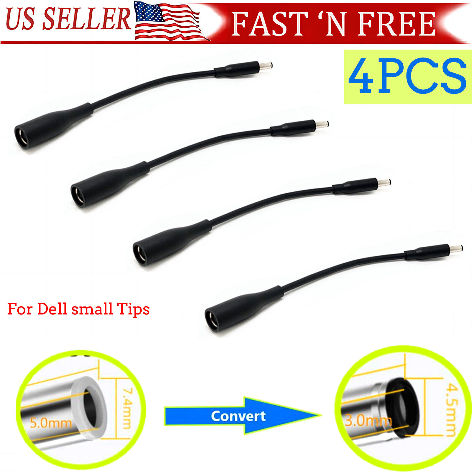 4Pcs DC Power Charger Converter Adapter Cable 7.4mm To 4.5mm For dell small Tips