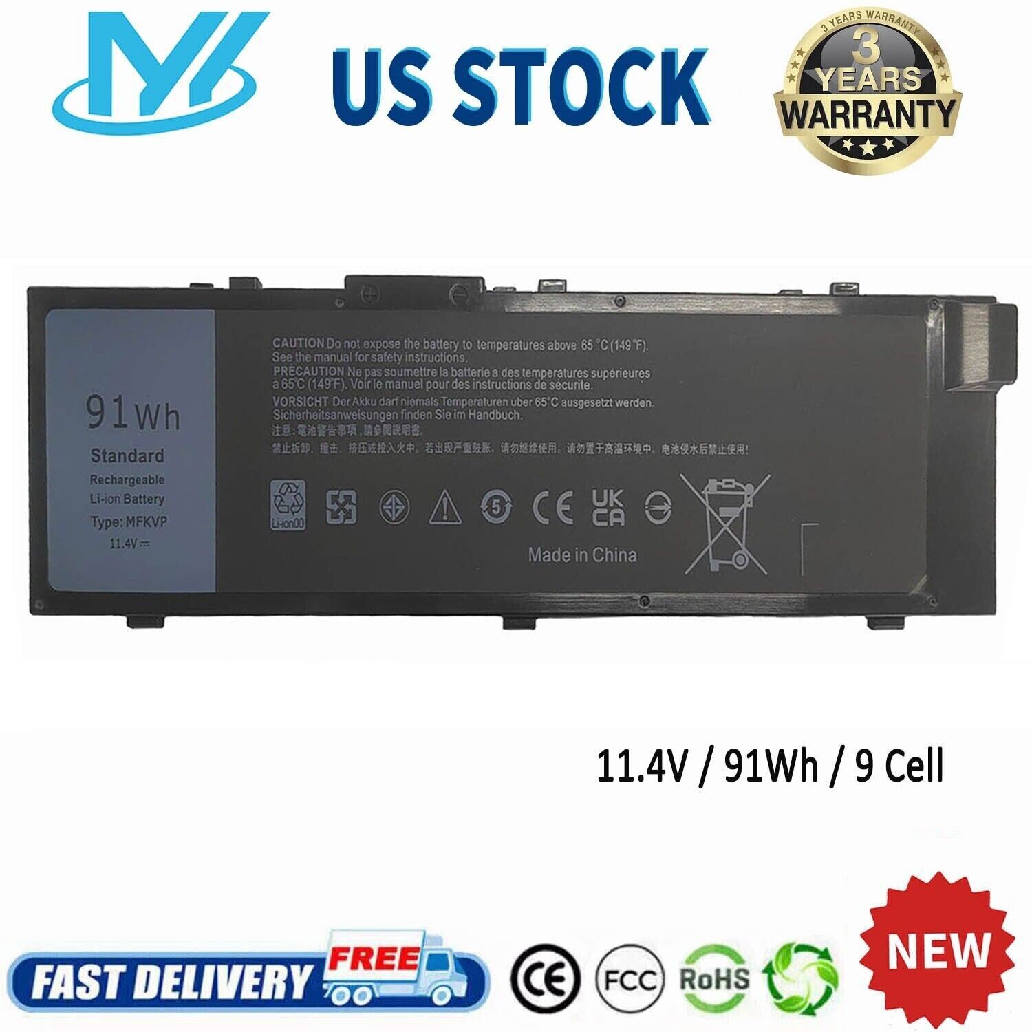 ✅91Wh Battery MFKVP For Dell Precision 15 7510 7520 17 7710 7720 M7510 M7710