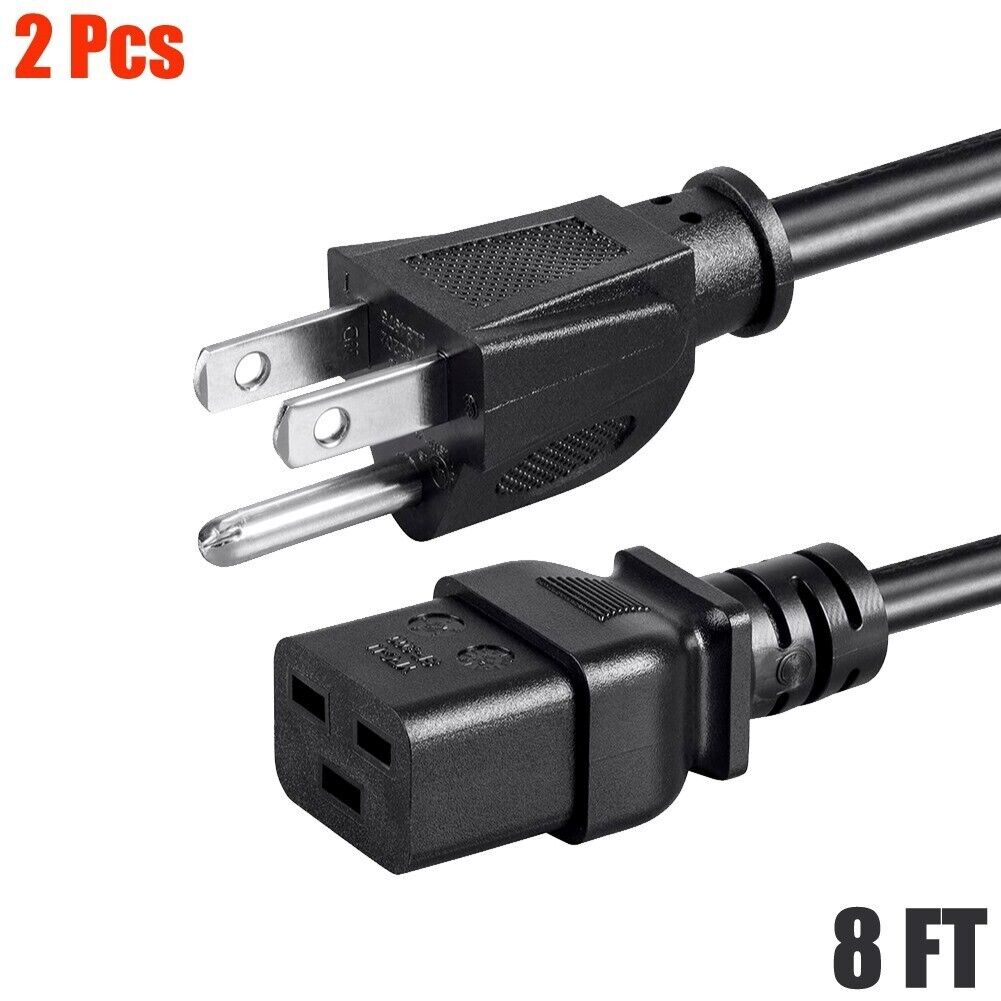 2 Pcs 8FT Power Cable Cord NEMA 5-15P Male to IEC 60320 C19 Female 14AWG 15A
