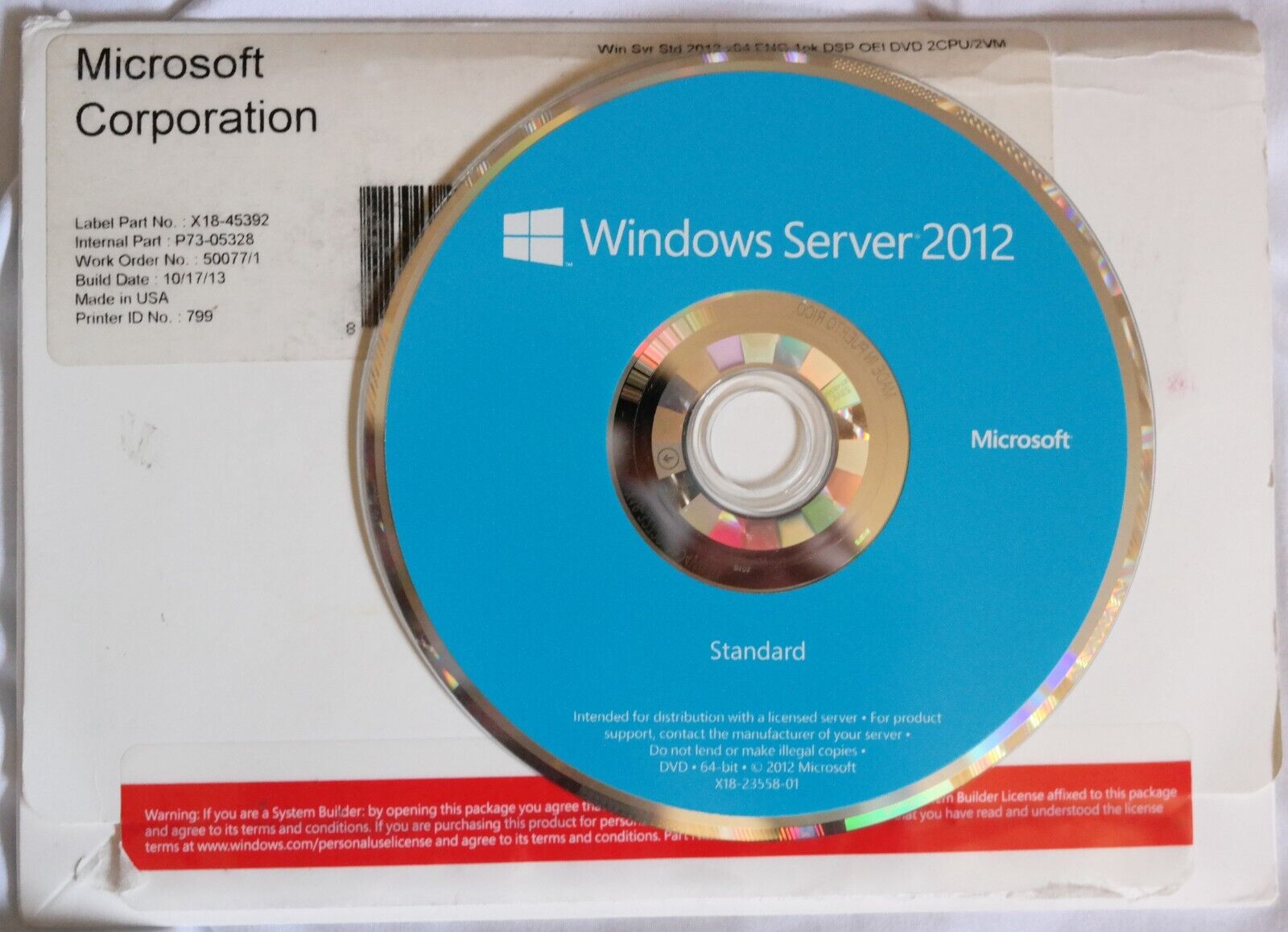 Microsoft Windows Server 2012 64bit Standard Genuine DVD