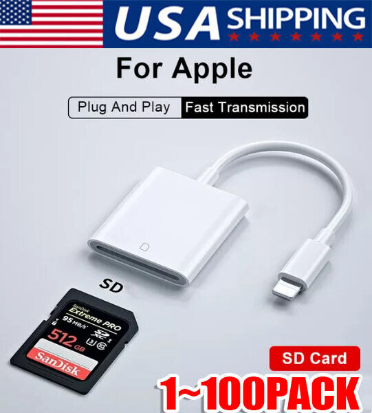 SD Card Adapter Camera Reader for iPad iPhone 6 7 8 Plus 11 12 15Pro X Xs Lot