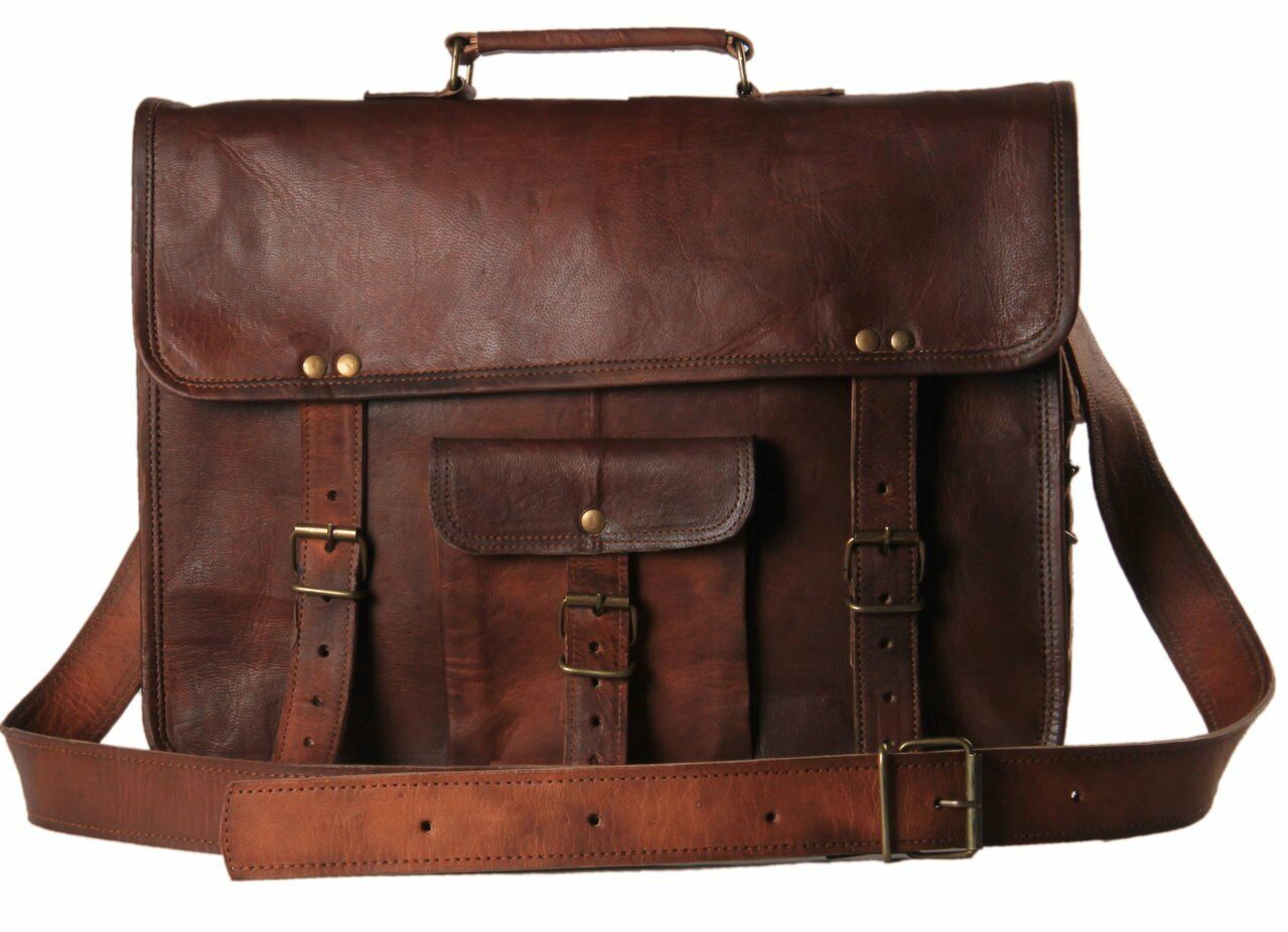 Vintage Men & women Genuine Brown Leather Satchel Messenger Bag for laptop I pad