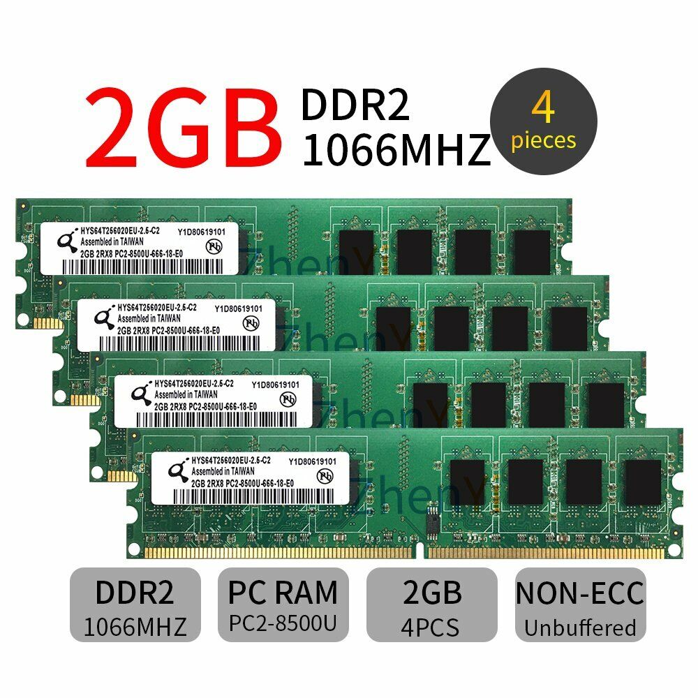 8GB 4x2GB DDR2 1066MHz PC2-8500U DIMM Desktop Gaming Overclocking Memory Qimonda