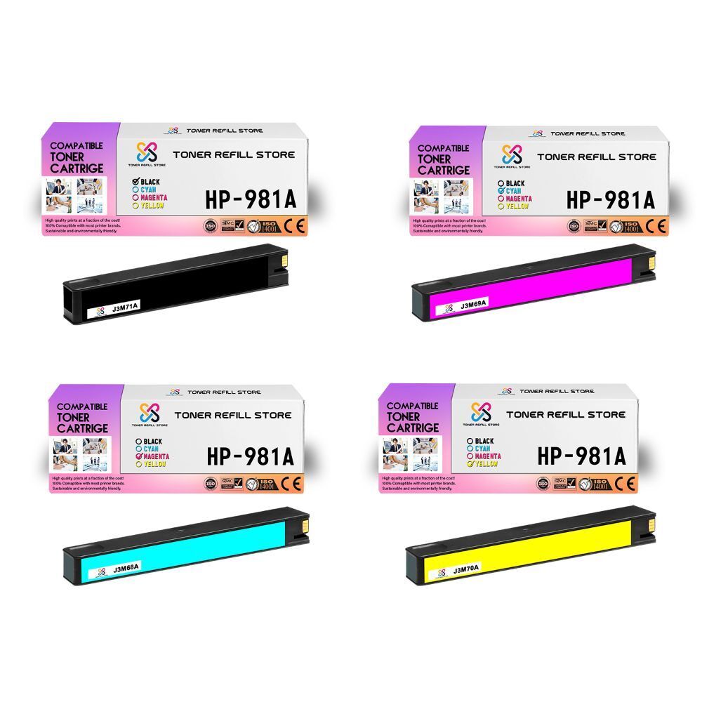 4PK TRS 981A BCMY Compatible for HP PageWide Enterprise 556dn Ink Cartridge