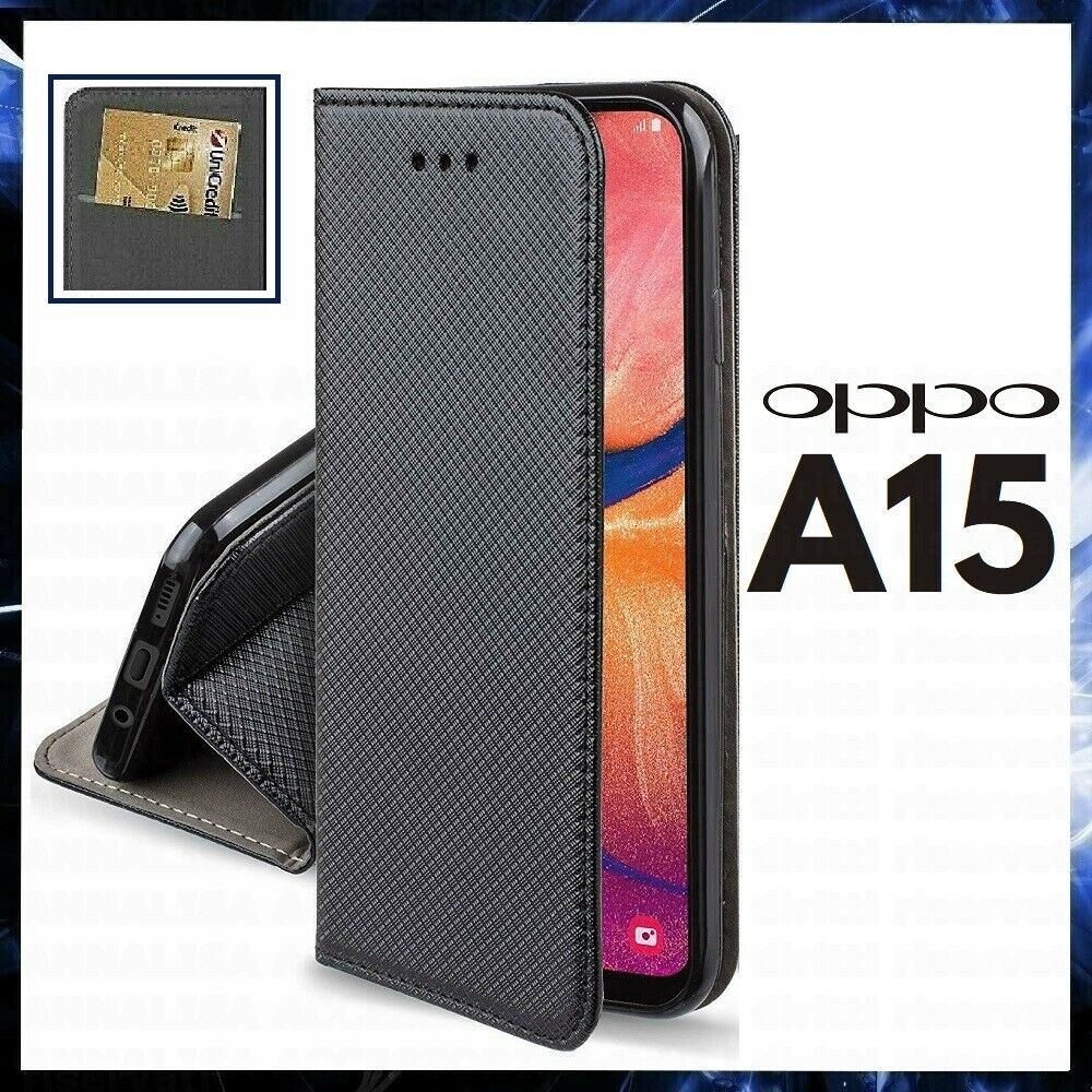 Case IN Wallet Book For OPPO A15 Cover Flip Magnetic Black Leather A 15