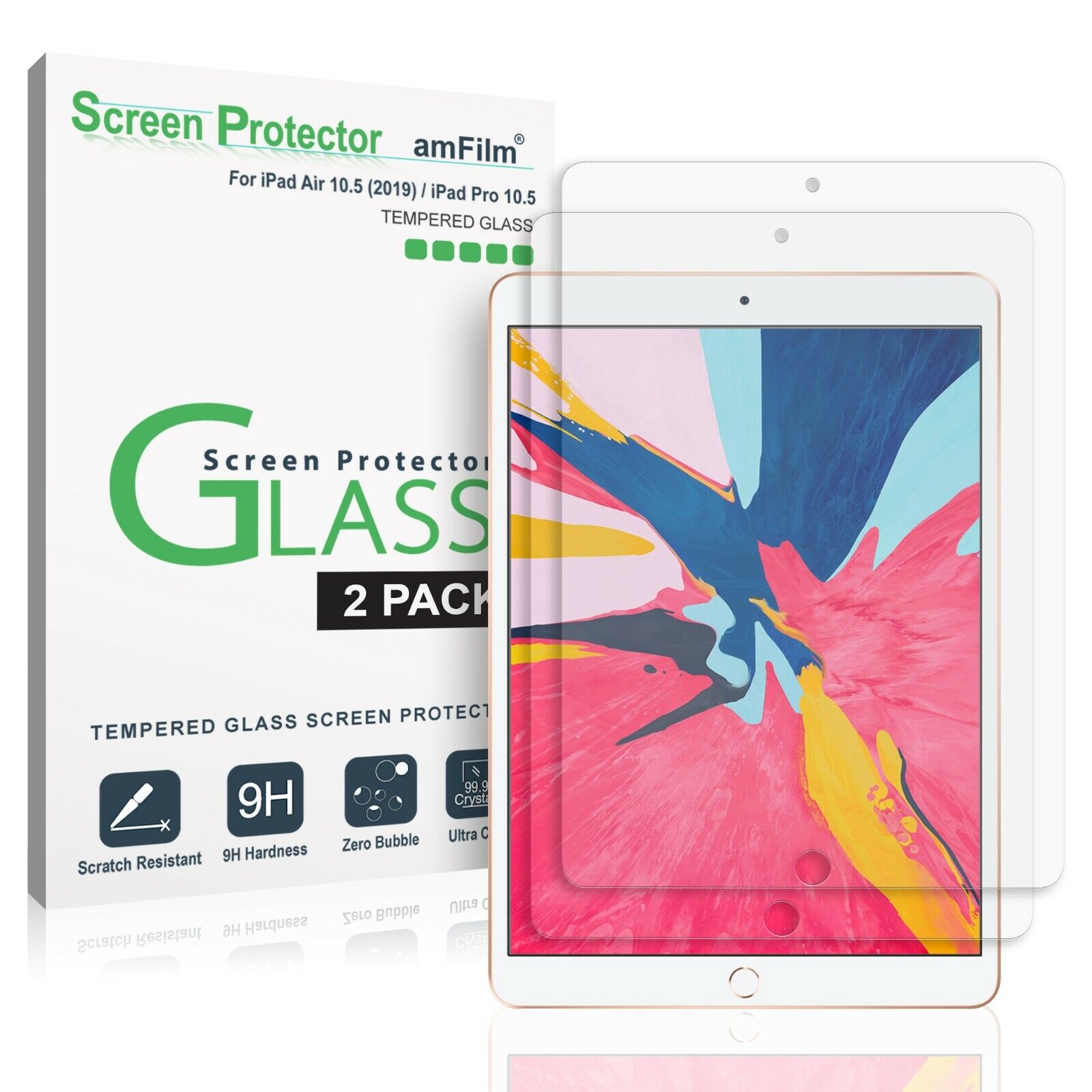 amFilm Tempered Glass Screen Protector for iPad Air 3 / iPad Pro 10.5 (2 Pack)