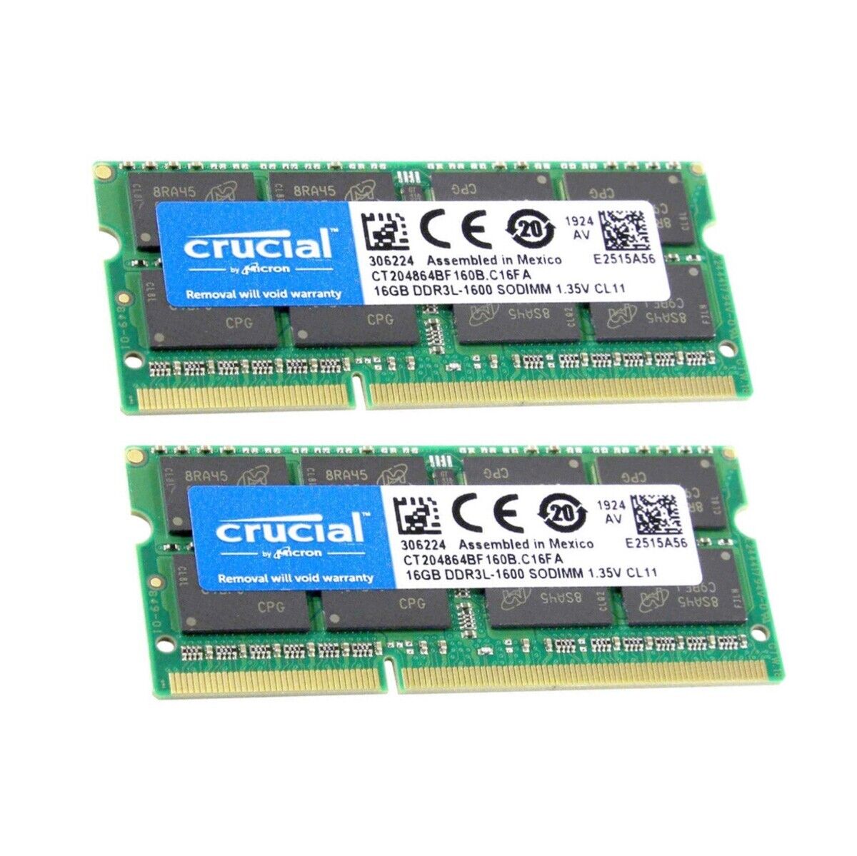 32GB 2X 16GB Crucial DDR3L 1600MHz PC3L-12800 SODIMM Memory Ram CT204864BF160B