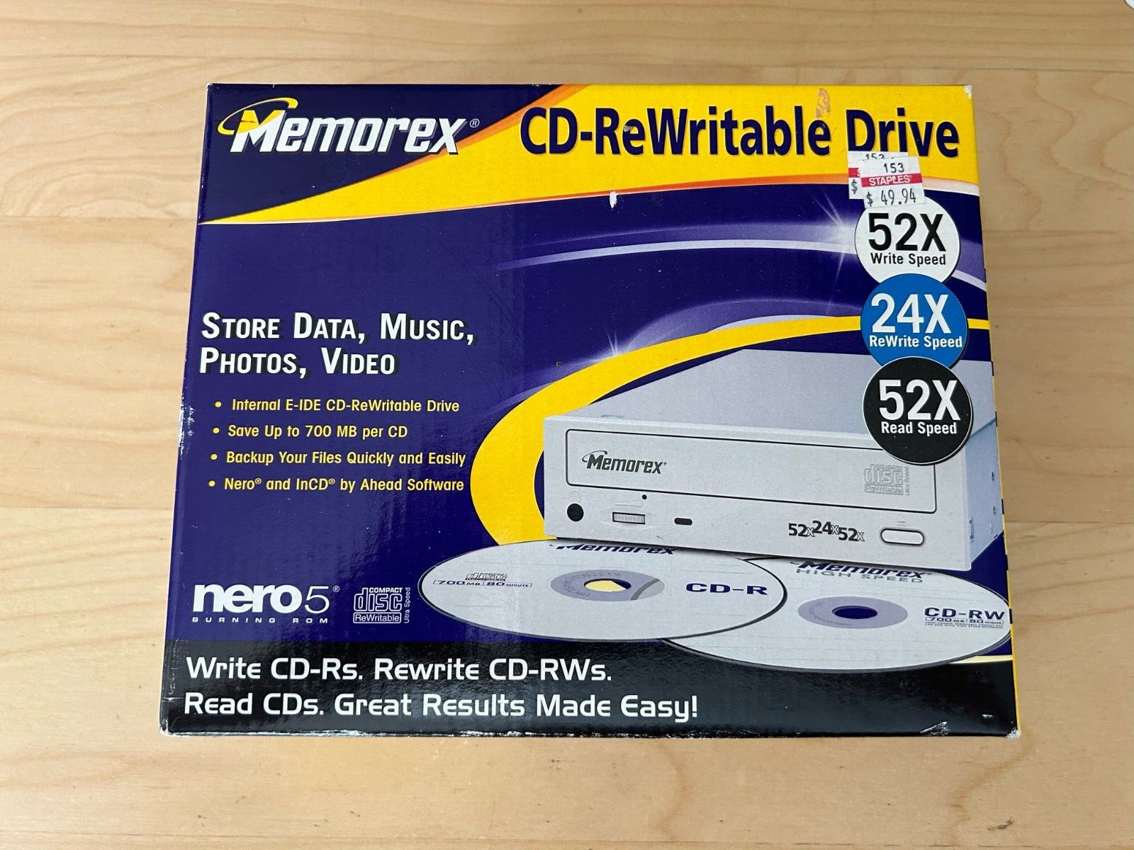 Memorex CD-ReWritable Drive 52x Write Read Speed 24x Rewrite Complete Sealed