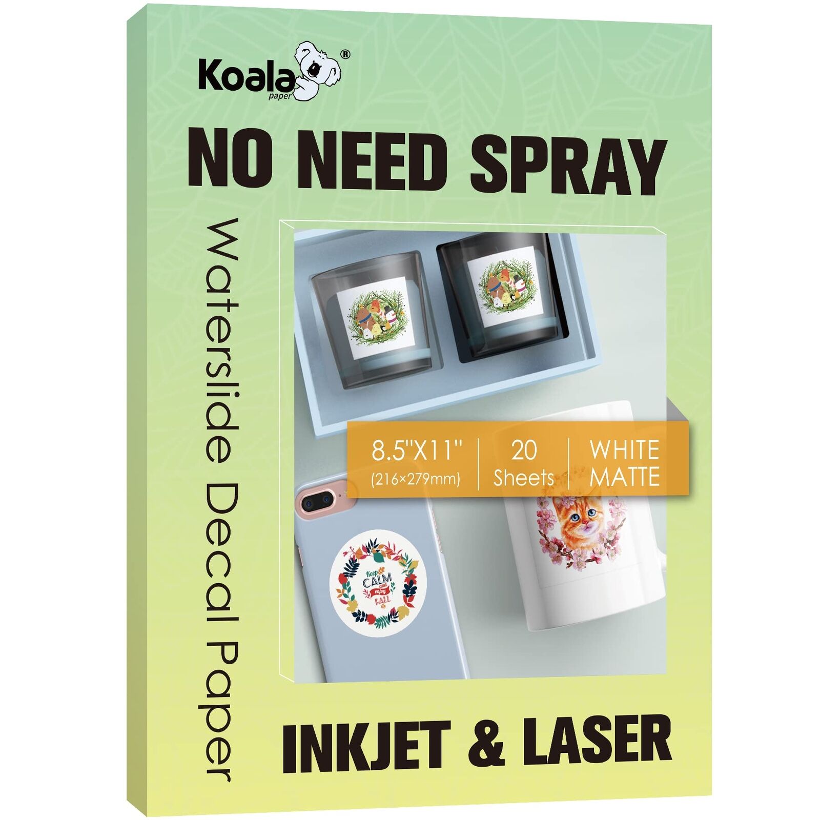 KOALA Matte Waterslide Decal Paper for INKJET & LASER Printers, No Need Spray...