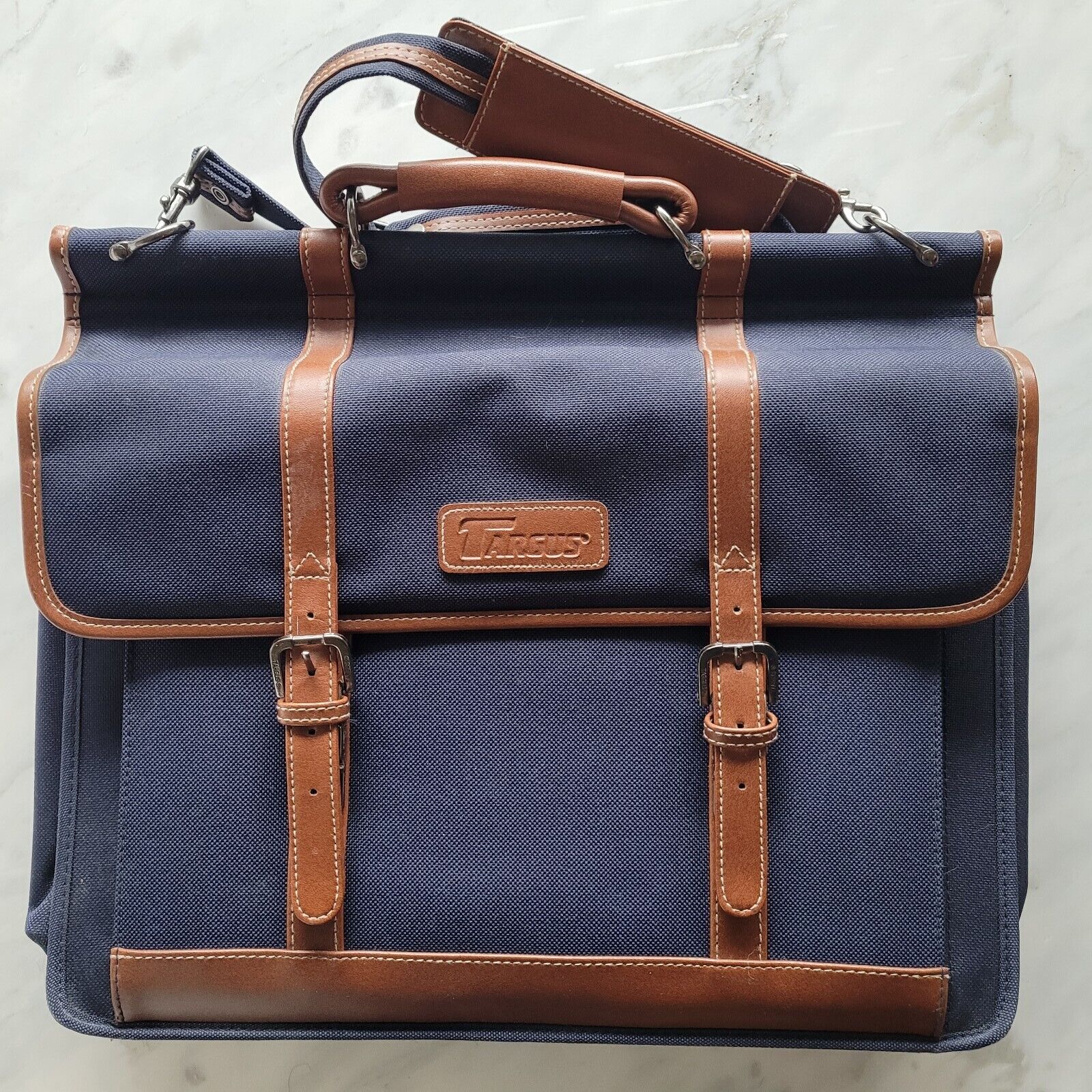 Retro Targus Laptop bag Vintage Leather Cloth Blue Brown - EUC - Nice 