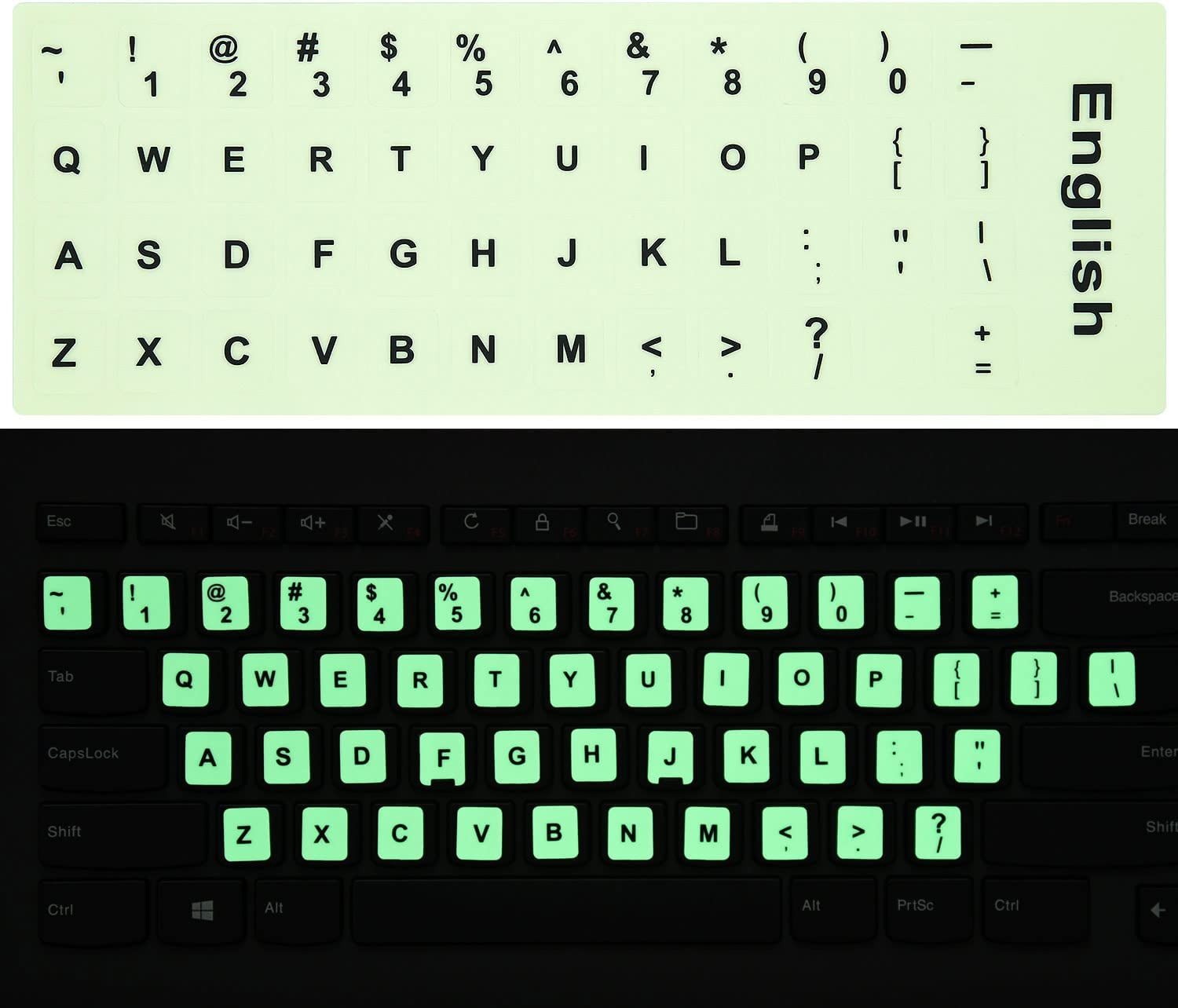 2PCS Pack Universal English Keyboard Stickers Glow in the Dark, Keyboard Letters