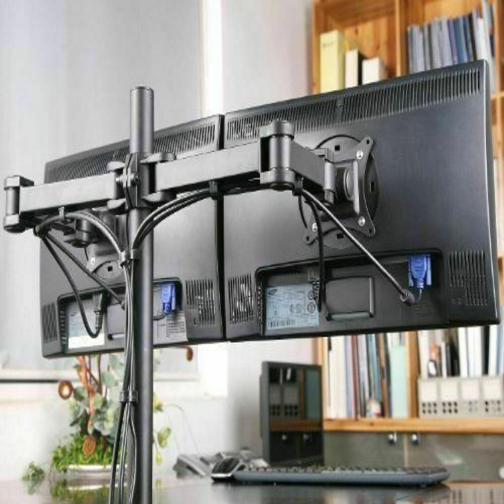 10-27'' Dual LCD Screen Monitor Desk TV Bracket Swivel Stand mount Holder