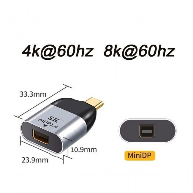 JSER USB-C Type C to Mini DP Displayport Converter Adapter 4K 2K 60hz for Laptop