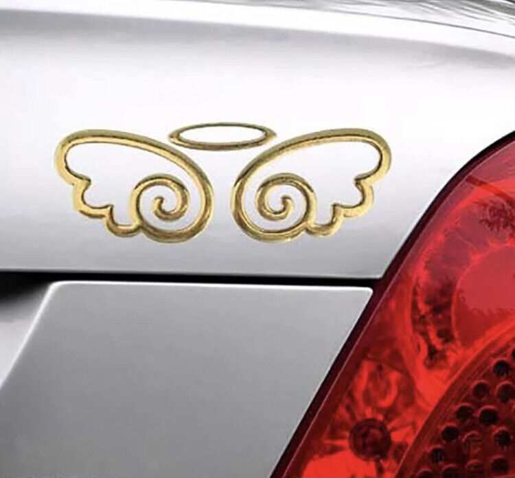 NEW 6” x 2.5” Gold 3D Angel Wings and Halo Car / Laptop / Phone / Wall Sticker
