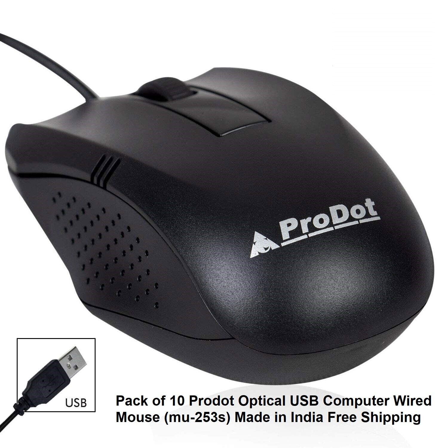 Pack of 10 Prodot Optical USB Computer Wired Mouse (mu-253s) Made in India