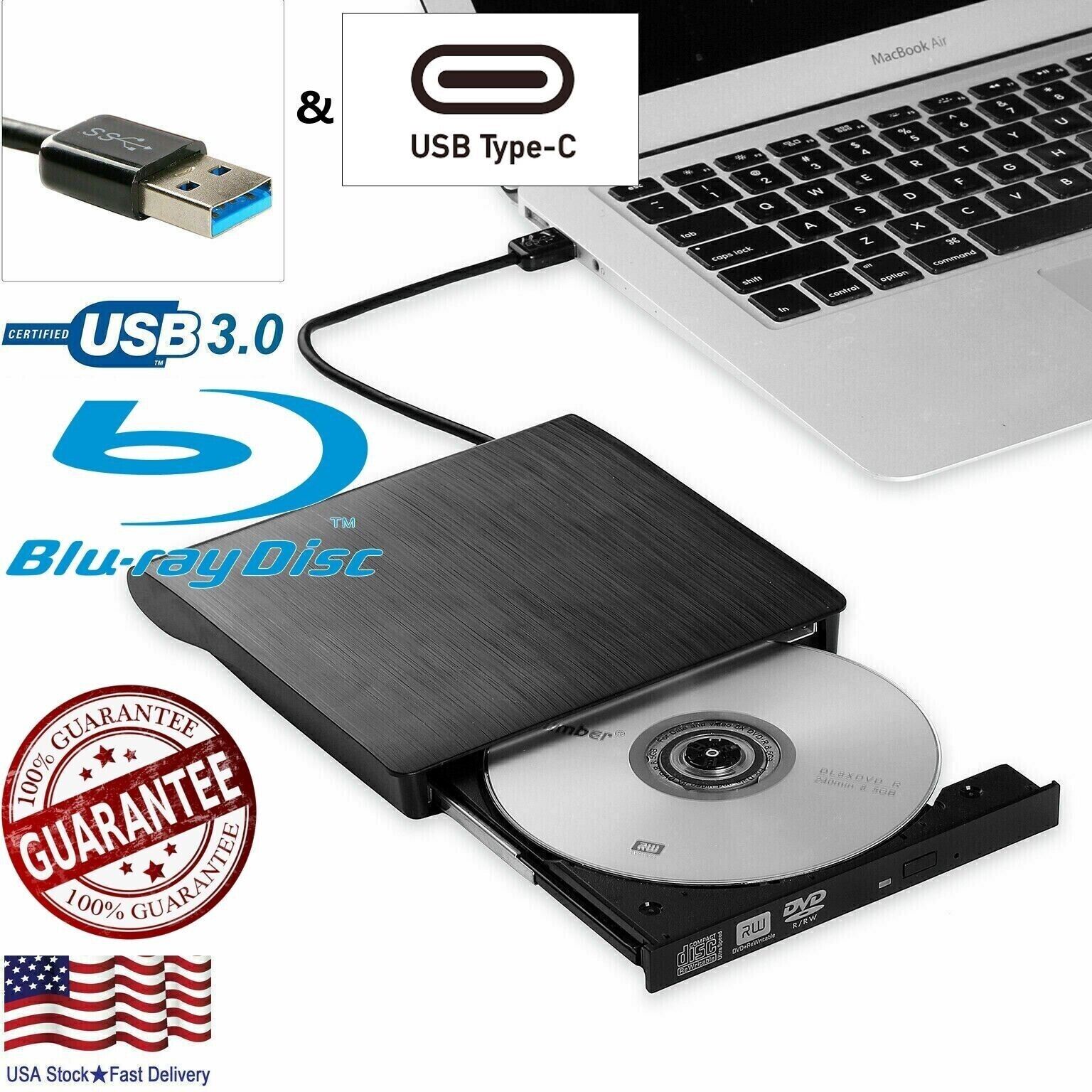 DVD-RW 4K UHD Friendly External Blu-Ray Drive  Windows PC and Apple Mac