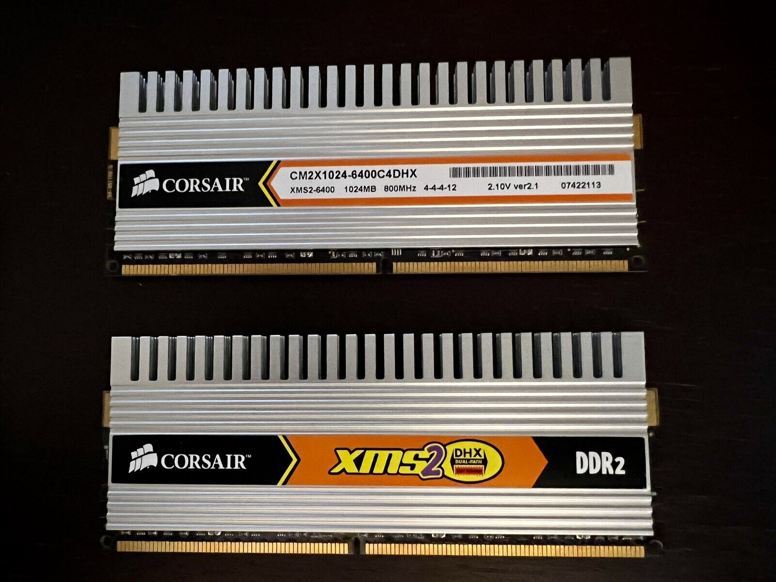 LOT OF 2 CORSAIR 2 X 1GB RAM DDR2 PC2-6400U 800MHz OK CM2X1024-6400C4DHX