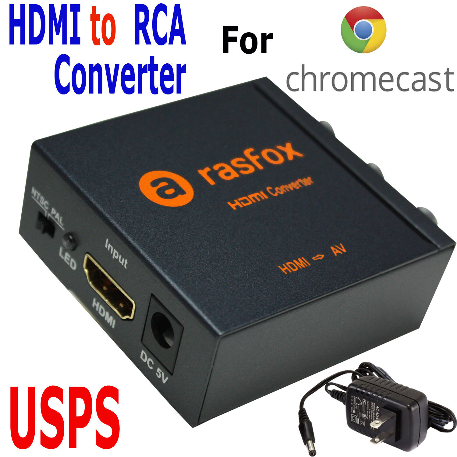 HDMI to 3 RCA /AV Converter for Google Chromecast 1 2 3 & Ultra Media Player