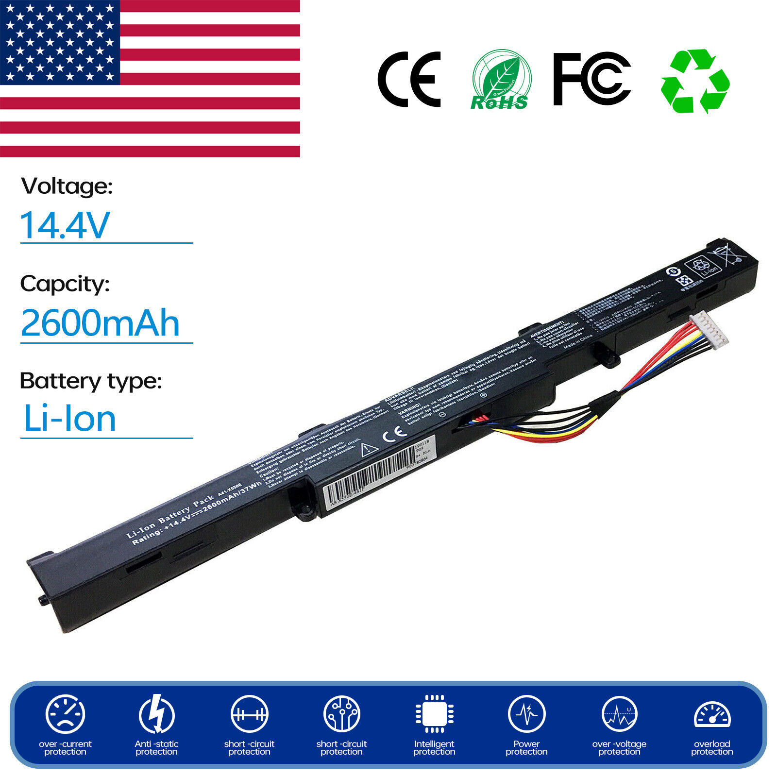 Battery for Asus R751LN-TY067H F751MA-TY200T F751MA-TY243H K750JN-TY004H R409CC