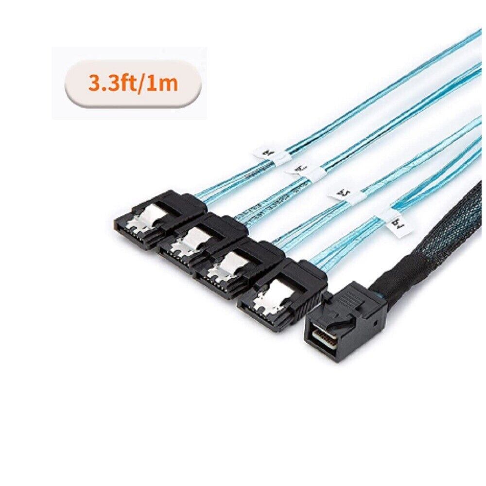 1 Meter Internal HD Mini SAS SFF-8643 to 4 SATA Connect to Hard Drive Cable Wire