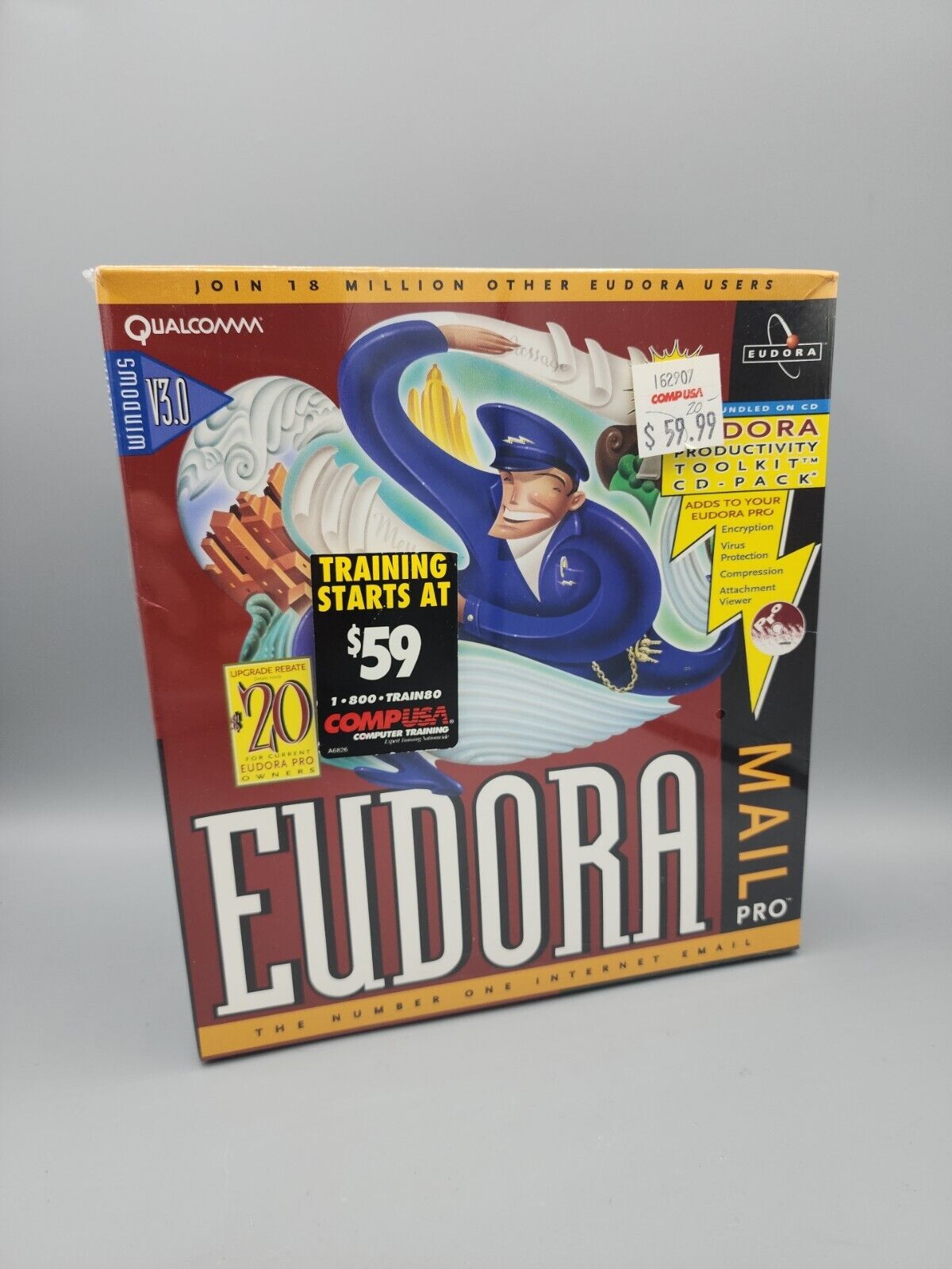 1996 Eudora Mail Pro V3.0 For Windows Sealed Box 90s Software NOS Email 